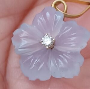 14k  diamond Gold and Chalcedony  Floral Pendant